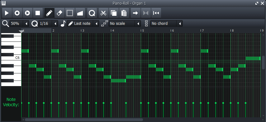 melodía en piano roll